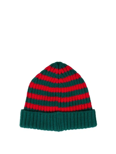 Shop Gucci Striped Wool Hat In Verde
