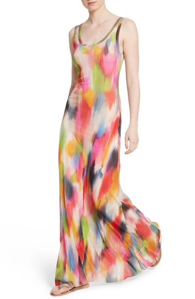 Shop Fuzzi Brushstroke Print Tulle Maxi Dress In Multicolor
