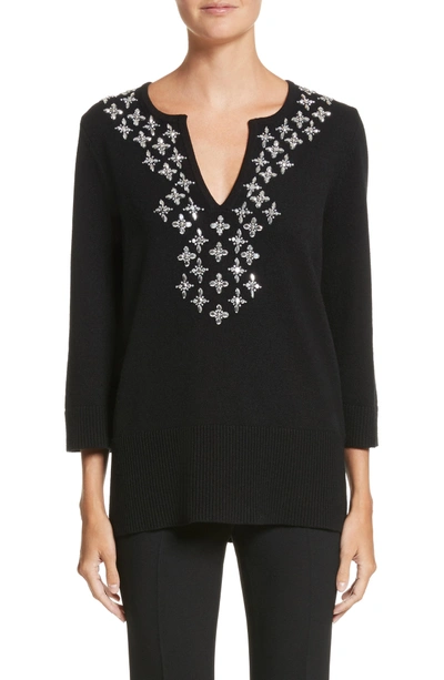 Shop Michael Kors Embellished Cashmere Tunic In Black