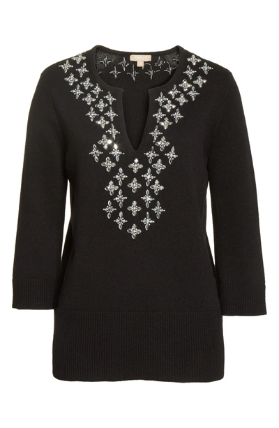 Shop Michael Kors Embellished Cashmere Tunic In Black