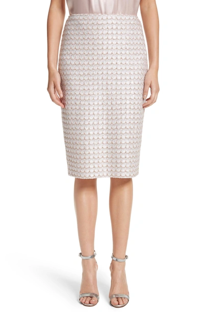 Shop St John Sequin Scallop Tweed Pencil Skirt In Bianco Multi