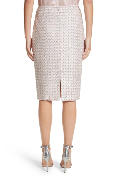 Shop St John Sequin Scallop Tweed Pencil Skirt In Bianco Multi