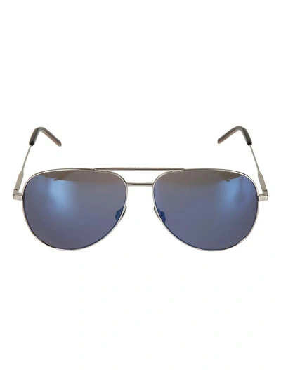 Shop Saint Laurent Classic Aviator Sunglasses In Silver Blue Sky