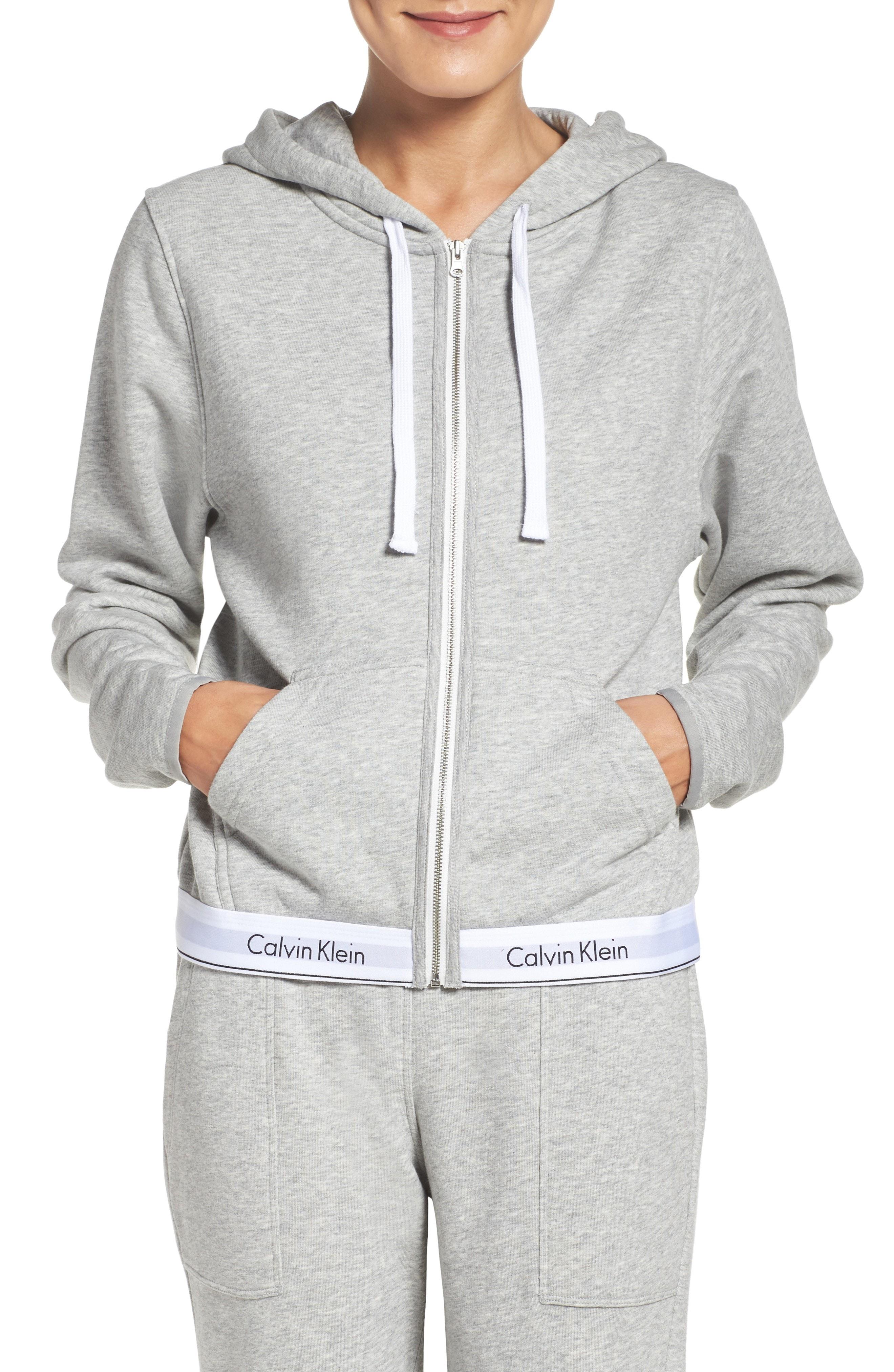 Calvin Klein Modern Cotton Full Zip Hoodie In Grey Heather | ModeSens