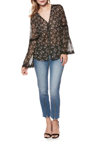 Shop Paige Clio Floral Bell Sleeve Silk Blouse In Storm Cloud Floral