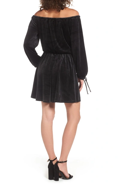 Shop Juicy Couture Track Off The Shoulder Velour Dress In Pitch Black