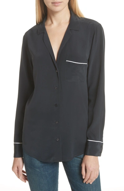 Shop Equipment Keira Piped Silk Shirt In Eclipse