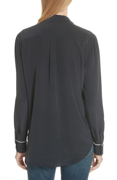 Shop Equipment Keira Piped Silk Shirt In Eclipse