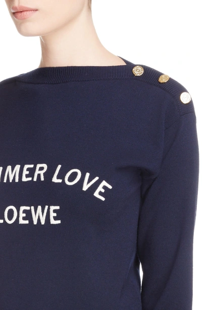 Shop Loewe Summer Love Boatneck Sweater In Navy Blue