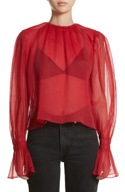 Shop Beaufille Camarina Crinkle Chiffon Blouse In Red