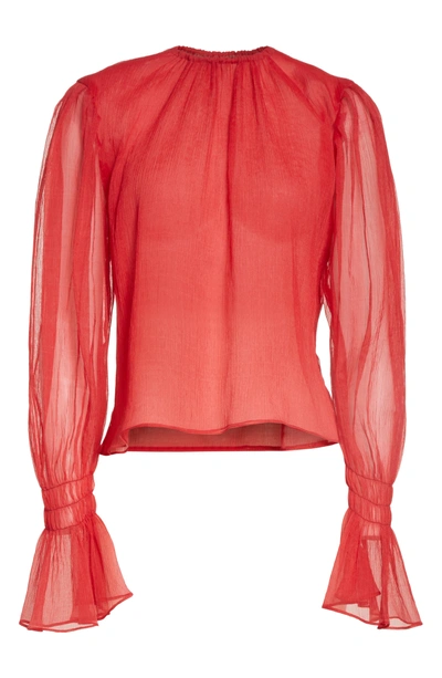 Shop Beaufille Camarina Crinkle Chiffon Blouse In Red