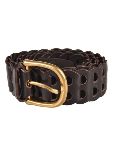 Shop Tom Ford Woven Leather Belt In Brown-gold