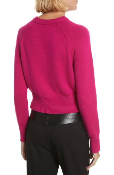 Shop Helmut Lang Cashmere Crop Sweater In Magenta