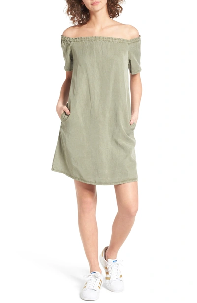 Shop Ag The Harley Off The Shoulder Dress In Sulfur Harvest Olive