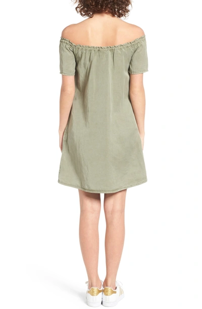 Shop Ag The Harley Off The Shoulder Dress In Sulfur Harvest Olive