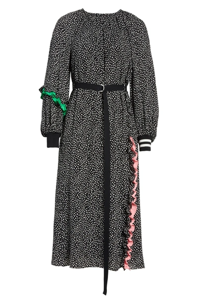 Shop Tibi Martine Ruffle Midi Dress In Black Multi