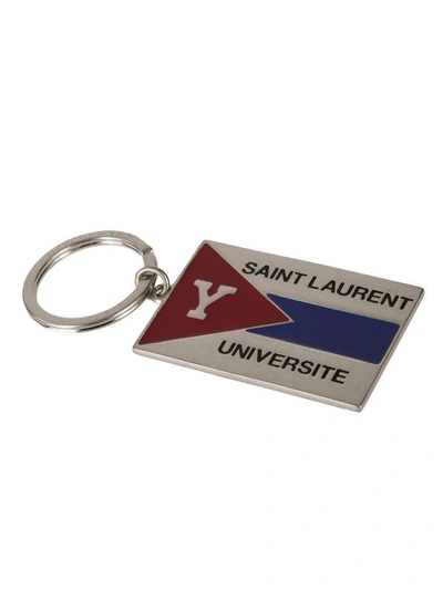 Shop Saint Laurent Universite Embossed Keyring In Nickel/black/pink/yellow