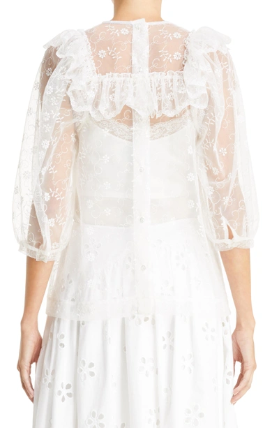 Shop Simone Rocha Frilled Bib Embroidered Tulle Top In Ivory