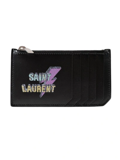 Shop Saint Laurent Fragments Éclair Card Holder In Black-multi