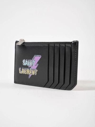 Shop Saint Laurent Fragments Éclair Card Holder In Black-multi