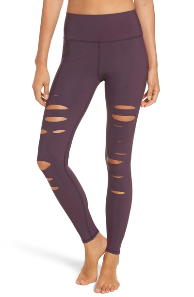 Shop Alo Yoga Ripped Airbrush Leggings In Eggplant