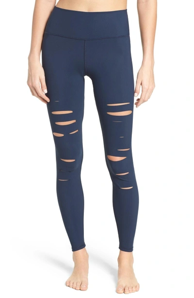 Shop Alo Yoga Ripped Airbrush Leggings In Rich Navy