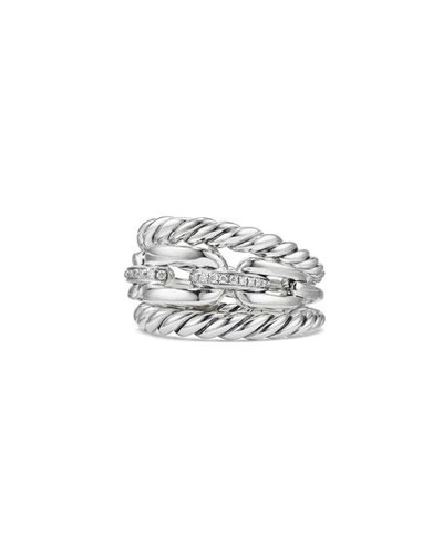 Shop David Yurman Wellesley Sterling Silver Three-row Ring With Diamonds In White/silver