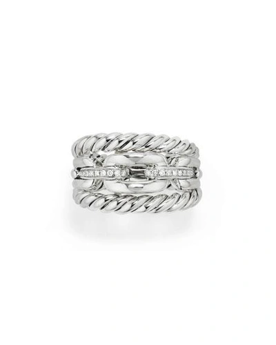 Shop David Yurman Wellesley Sterling Silver Three-row Ring With Diamonds In White/silver