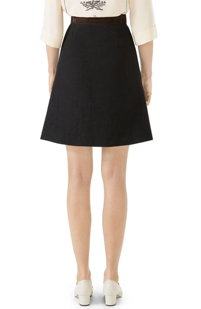 Shop Gucci Linen Skirt With Suede Belt In Black