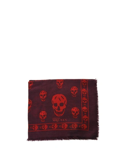 Shop Alexander Mcqueen Skull Printed Modal & Silk Blend Scarf In Burgundy