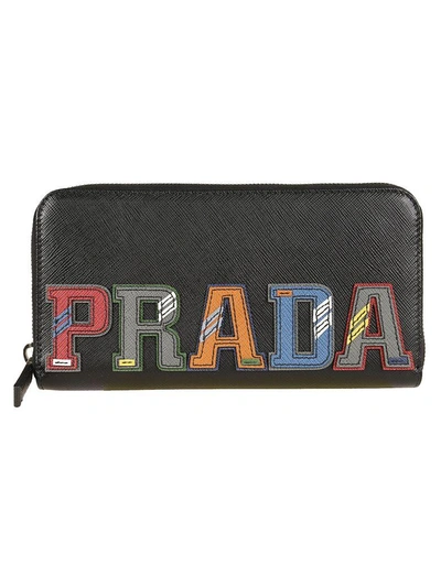 Shop Prada Logo Patch Zip Around Wallet In Nero