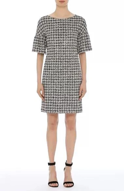 Shop St John Metallic Tweed Bell Sleeve Dress In Caviar Multi