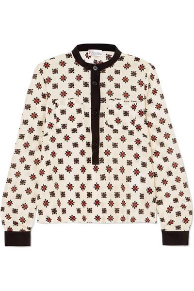 Shop Red Valentino Printed Silk Blouse In Ivory