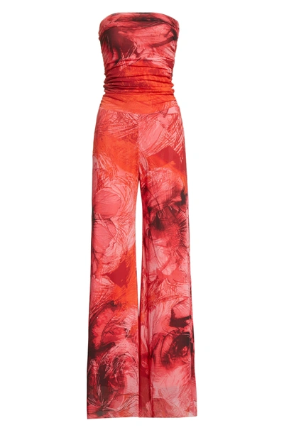 Shop Fuzzi Print Tulle Strapless Jumpsuit In Lima