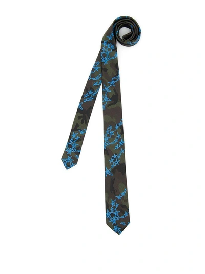 Shop Valentino Camouflage Jacquard Silk Tie In Camou Army Roy Al Blu (blue)