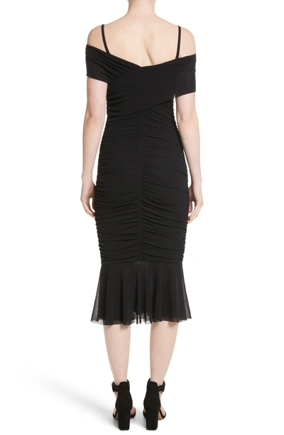 Shop Fuzzi Ruched Tulle Cold Shoulder Dress In Nero