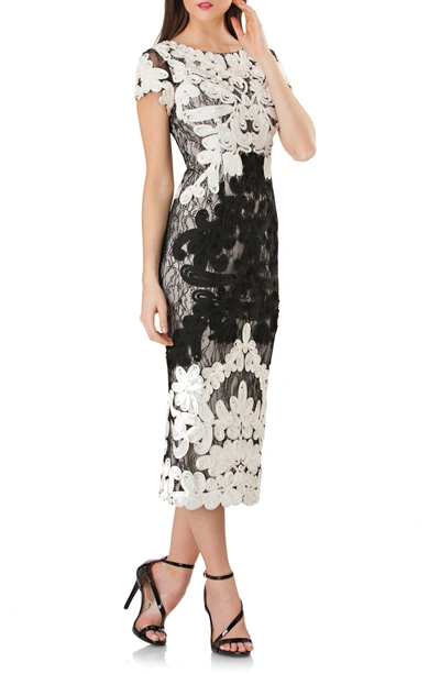 Shop Js Collections Soutache Lace Midi Dress In Ivory/ Black