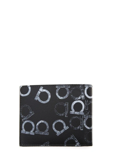 Shop Ferragamo Gancini Leather Wallet In Black/grey