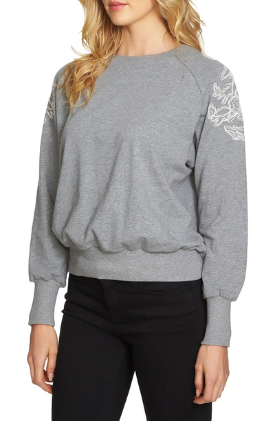 Shop 1.state Embroidered Shoulder Sweatshirt In Smoke Heather