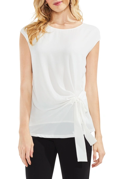 Shop Vince Camuto Mixed Media Tie Front Blouse In New Ivory