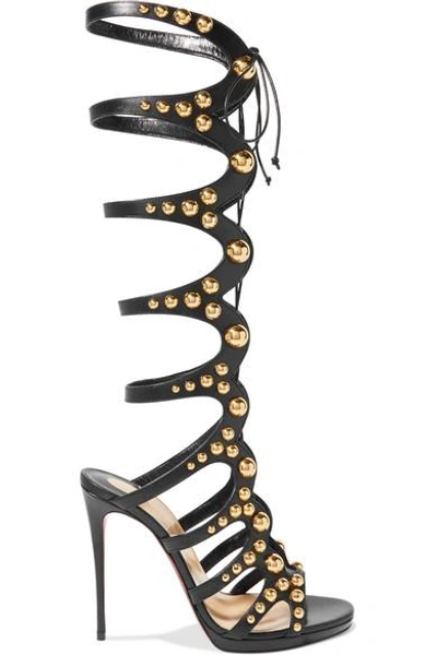 Shop Christian Louboutin Amazoutiful 120 Embellished Lace-up Leather Sandals In Black