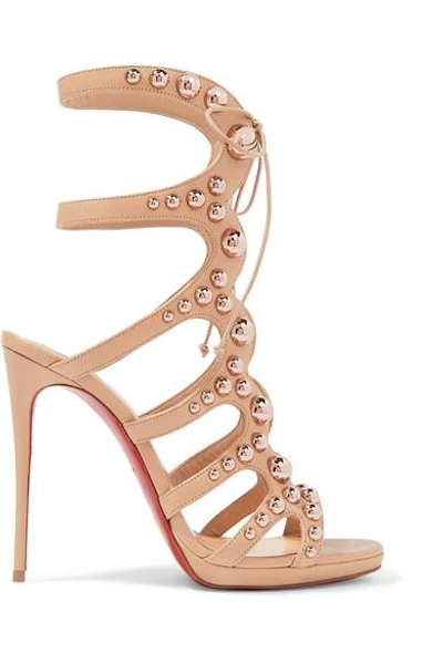 Shop Christian Louboutin Amazoubille 120 Studded Leather Sandals In Neutral