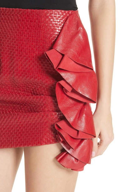 Shop Magda Butrym Ruffle Leather Miniskirt In Red