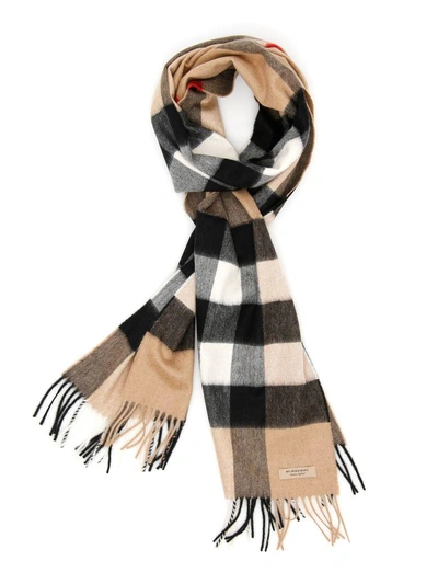 Shop Burberry Mega Check Scarf In Camel Checkbeige