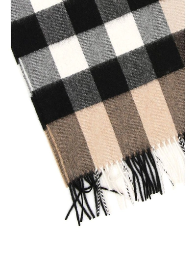 Shop Burberry Mega Check Scarf In Camel Checkbeige