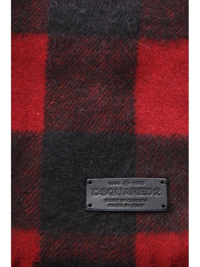 Shop Dsquared2 Checked Motif Wool & Alpaca Scarf In Black-red