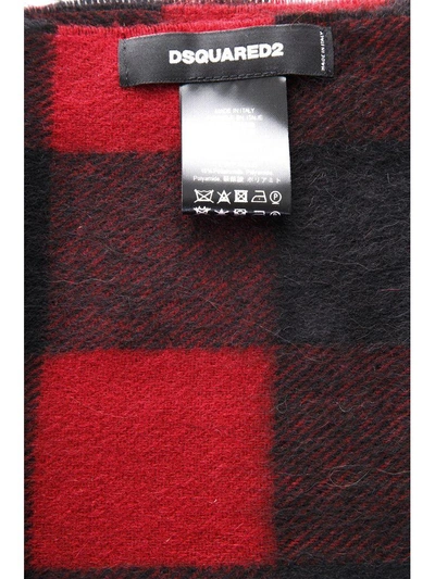 Shop Dsquared2 Checked Motif Wool & Alpaca Scarf In Black-red