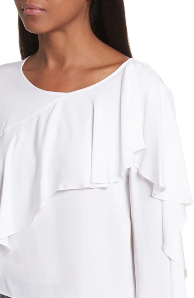 Shop Milly Stretch Silk Ruffle Top In White