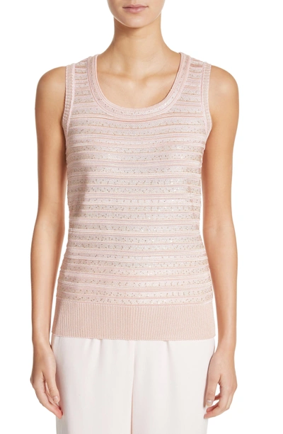 Shop St John Welted Sequin Knit Shell In Blush