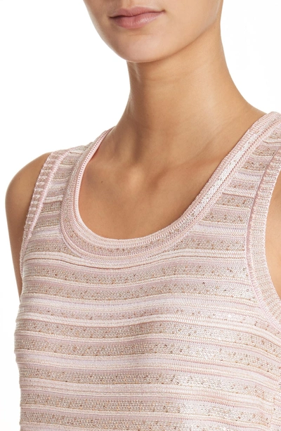 Shop St John Welted Sequin Knit Shell In Blush